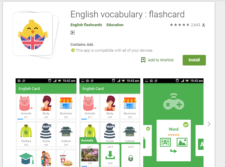 Học từ vựng tiếng Anh với ứng dụng English Flashcard