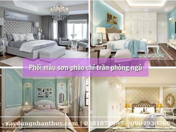 Phối màu sơn phào chỉ trần phòng ngủ