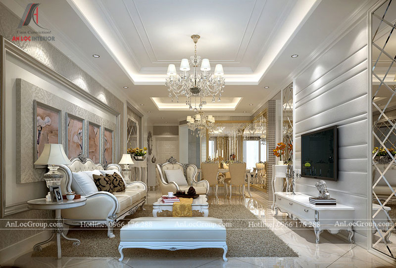 Phong cách tân cổ điển trong thiết kế nội thất sử dụng các màu sắc trắng, kem làm chủ đạo