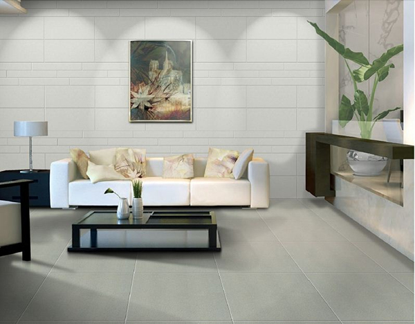Gam màu ghi của gạch lát nền phòng khách cho vẻ đẹp không gian tối giản, nhẹ nhàng