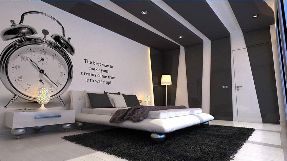 Phòng ngủ sơn màu đen trắng huyền bí