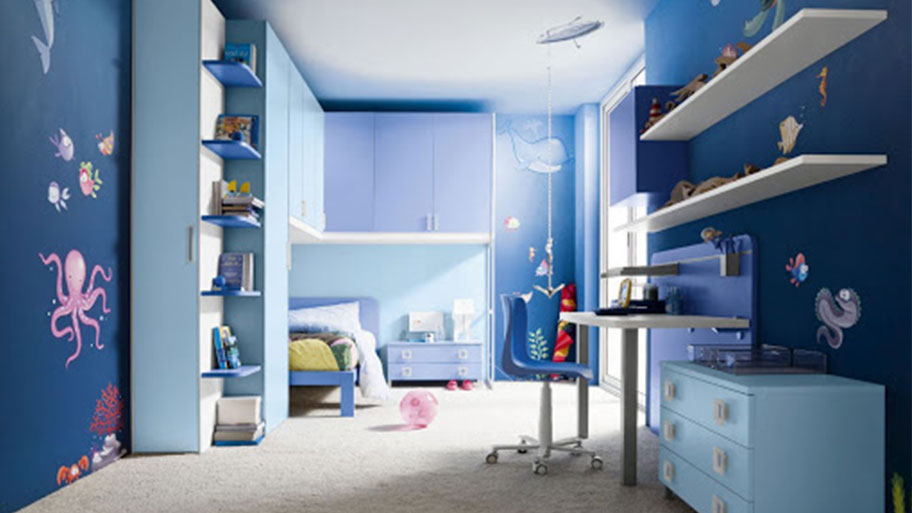 Phòng ngủ sơn màu xanh dương hợp với người mệnh Thủy