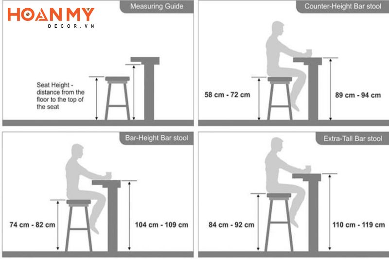 Chiều sâu của quầy bar khoảng 40-50 cm để bạn có thể ngồi thưởng thức đồ ăn một cách thoải mái nhất