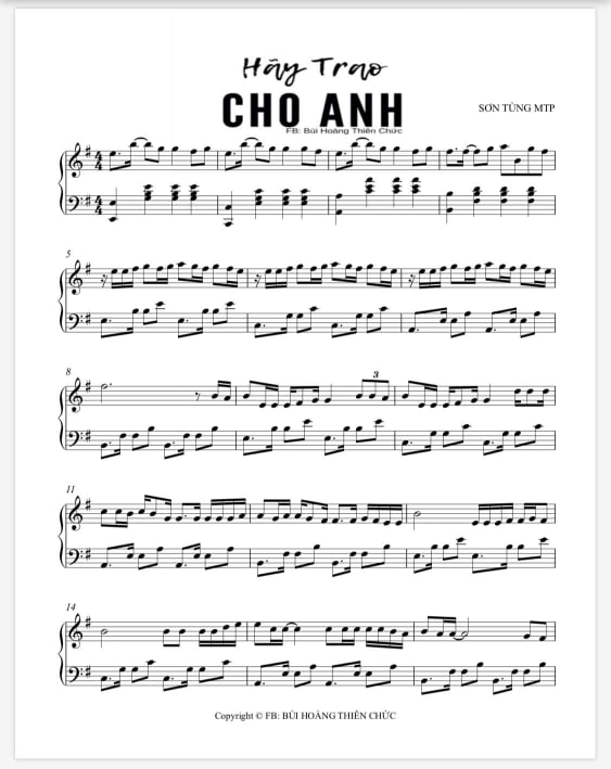 sheet nhạc Hãy Trao Cho Anh