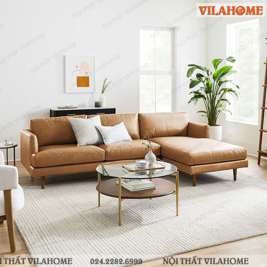 Màu trang trí nhà ngày Tết với sofa nâu da bò