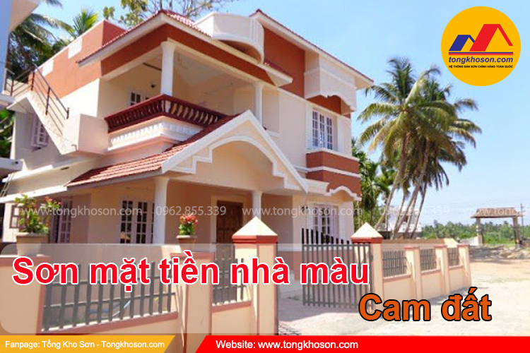 Cách phối màu sơn mặt tiền nhà đẹp với tone màu cam đất | Tongkhoson.com