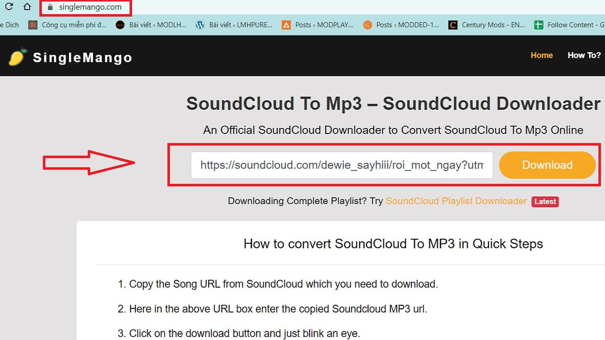 Tải nhạc soundcloud bằng Singlemango.com bước 1