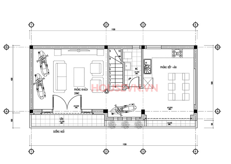 Thiết kế nhà ống 3 tầng mặt tiền 11m có 3 phòng ngủ tại Quảng Ninh