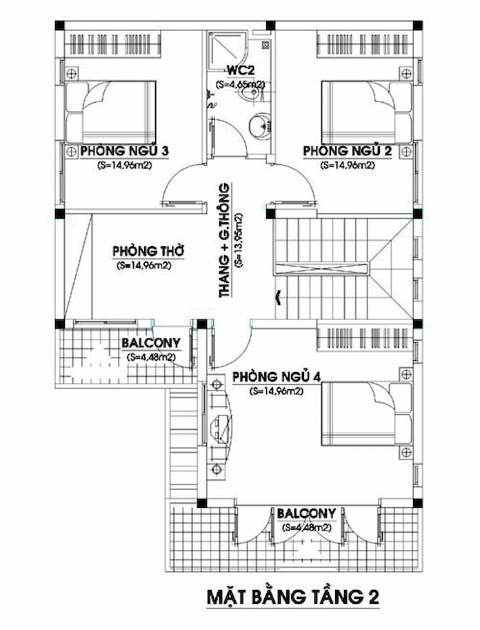 Ảnh 22: Tầng 2 căn nhà có 3 phòng ngủ rộng