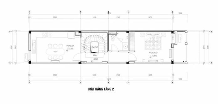 Ảnh 8: Bản vẽ tầng 2 thiết kế nhà mặt tiền 3m