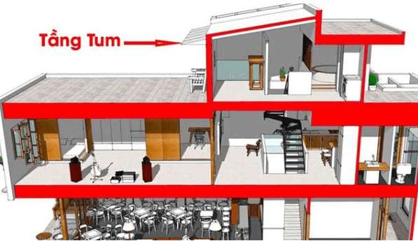 Tầng tum được xây dựng ở phía trên cùng căn nhà