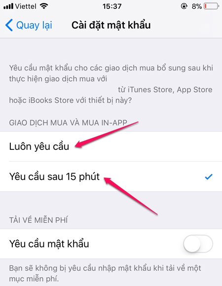 Tắt mật khẩu khi tải App Store trên iPhone