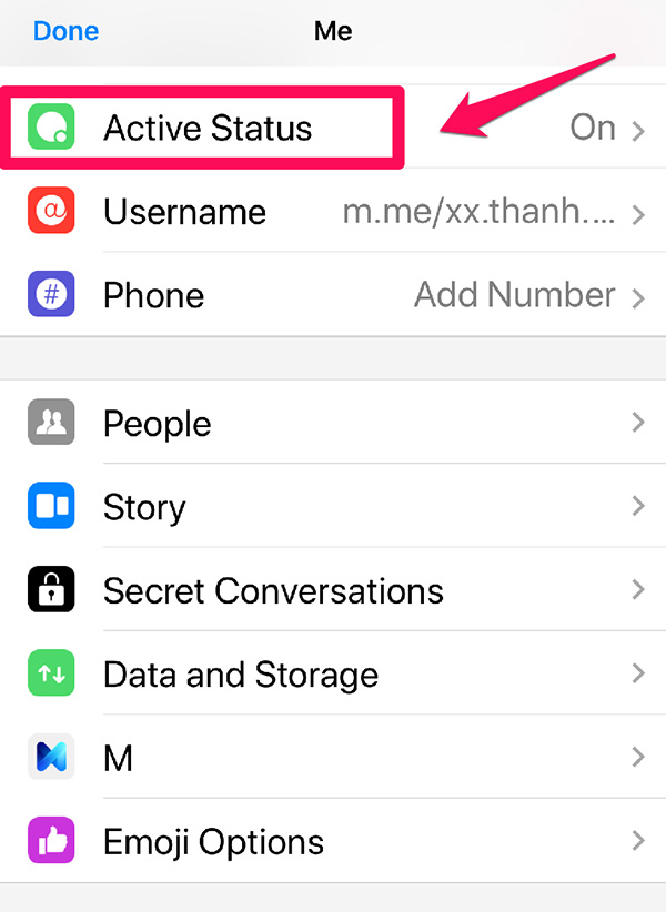 Nhấn chọn vào mục Trạng thái hoạt động (Active status)