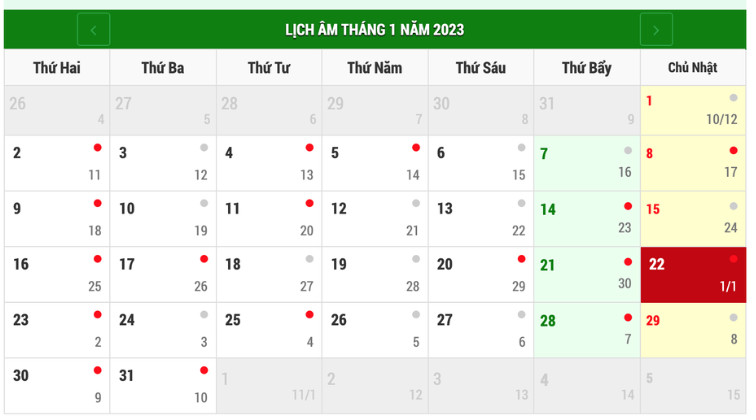 Tết nguyên đán 2023 vào ngày nào?