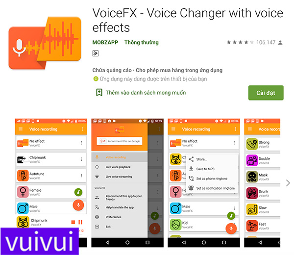 Ứng dụng thay đổi giọng nói VoiceFX