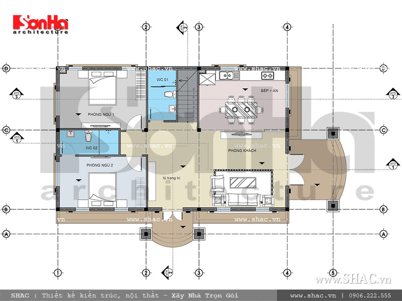 thiết kế nhà chữ l 2 tầng 60m2