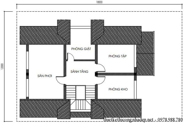 Mặt bằng tầng tum biệt thự vườn 3 tầng