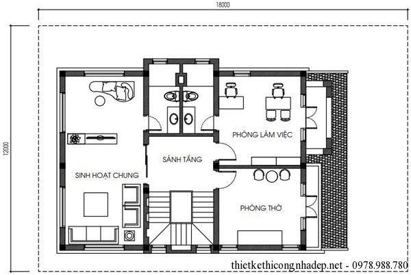 Mặt bằng tầng 3 biệt thự vườn 3 tầng