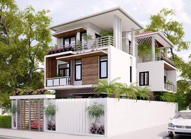 Mẫu thiết kế biệt thự nhà vườn trên đất 200m2 đẹp 3 tầng phong cách hiện đại