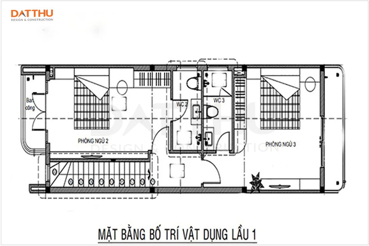 Bản vẽ mặt bằng tầng 1 thiết kế nhà 2 tầng 3 phòng ngủ 60m2