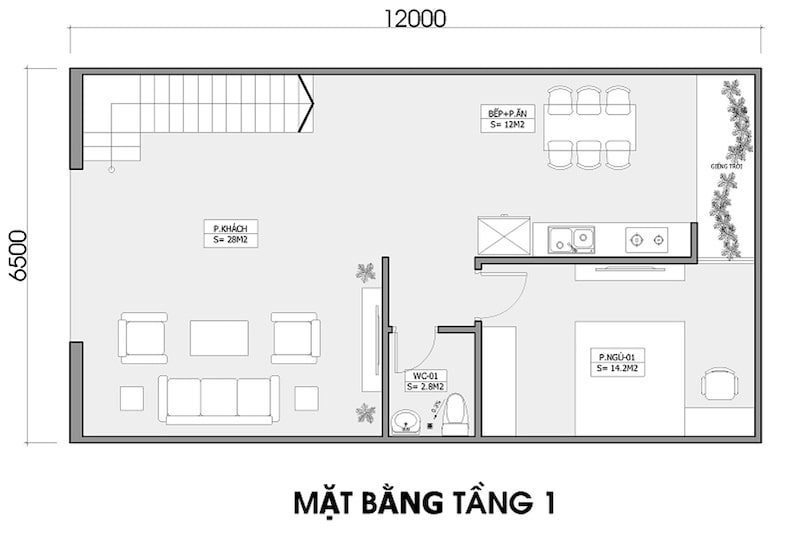 thiết kế nhà 2 tầng 3 phòng ngủ 80m2 - 6