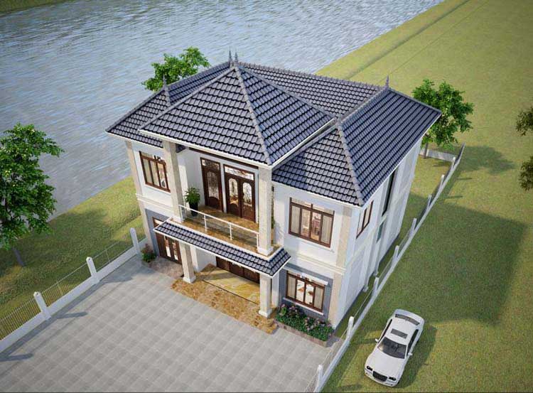 Phối cảnh nhà 2 tầng mái Nhật 200m2