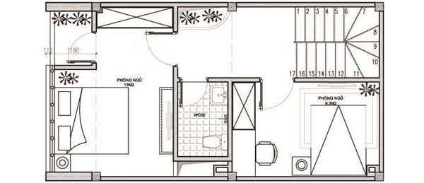 Tầng 2 mẫu nhà nhỏ đẹp 40m2 được bố trí 2 phòng ngủ đơn giản đáp ứng nhu cầu của gia chủ