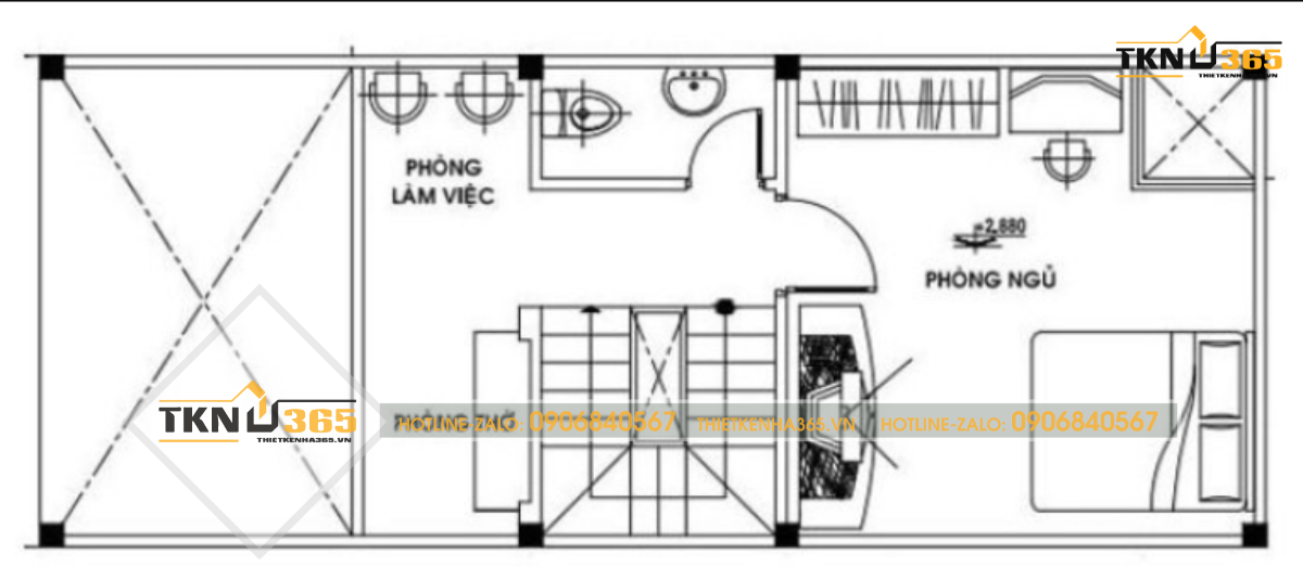 Bản vẽ thiết kế tầng lửng của ngôi nhà 1 tầng 5x15m