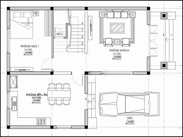 Bản vẽ thiết kế nhà 2 tầng 70m2