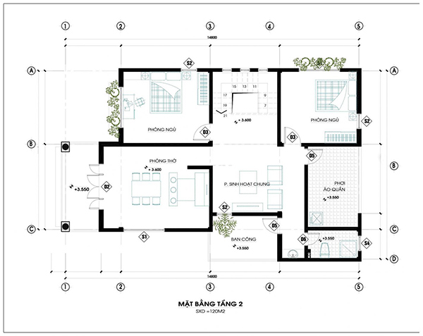 Bản vẽ thiết kế nhà 2 tầng 70m2