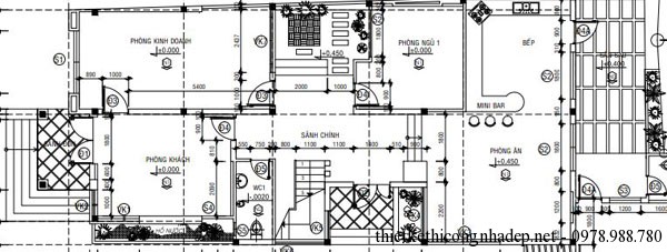 Mặt bằng tầng 1 biệt thự 3 tầng