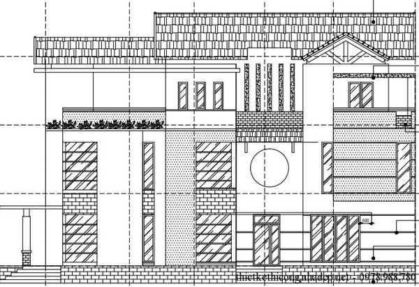 Mặt cắt biệt thự 3 tầng