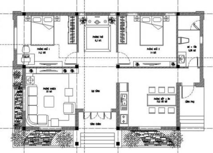 thiết kế nhà cấp 4 2 phòng ngủ 17