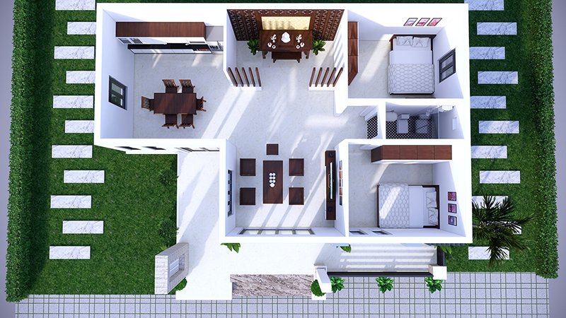 mặt bằng 3D nhà cấp 4