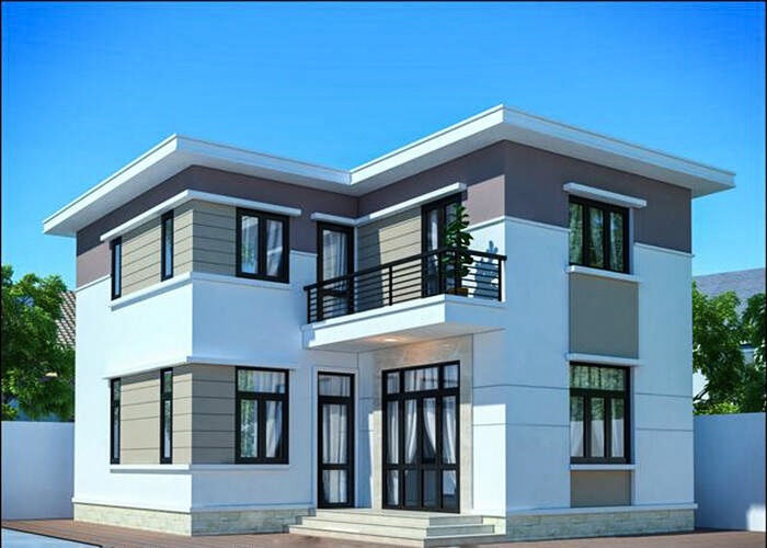 thiết kế nhà chữ l 60m2 mái bằng