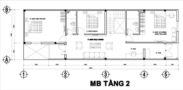 Thiết kế nhà ống 2 tầng 5x9m