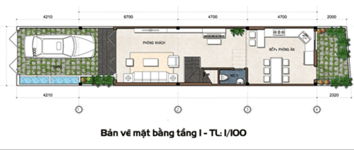 Thiết kế nhà 2 tầng 1 tum 3x10m 2