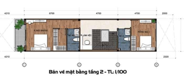 Thiết kế nhà 2 tầng 1 tum 3x10m 3