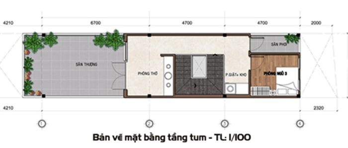 Thiết kế nhà 2 tầng 1 tum 3x10m 4