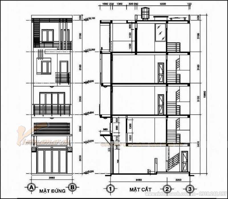 17++ mẫu nhà phố nhà ống đẹp 30m2 hiện đại không thể rời mắt chỉ dưới 500 triệu > Bản vẽ thiết kế nhà ống 30m2 5 tầng