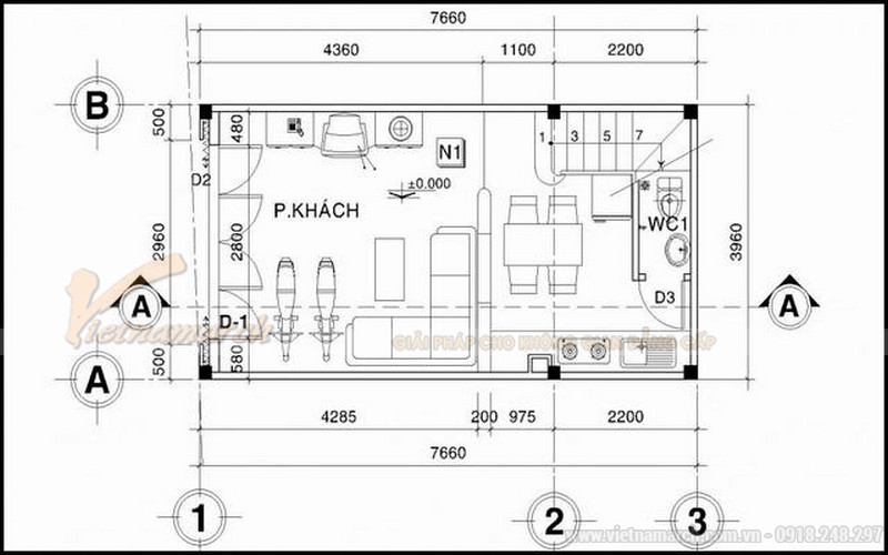 17++ mẫu nhà phố nhà ống đẹp 30m2 hiện đại không thể rời mắt chỉ dưới 500 triệu > Bản thiết kế nhà ống 30m2 5 tầng - tầng trệt