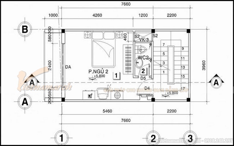 17++ mẫu nhà phố nhà ống đẹp 30m2 hiện đại không thể rời mắt chỉ dưới 500 triệu > Bản thiết kế nhà ống 30m2 5 tầng - tầng 3