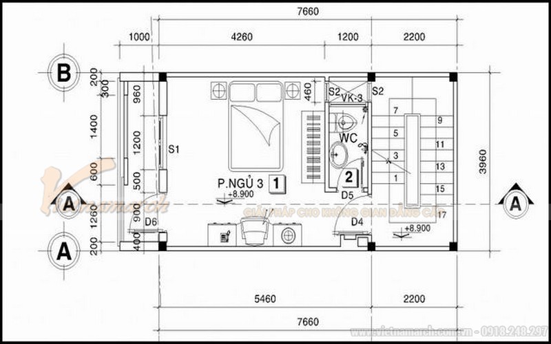 17++ mẫu nhà phố nhà ống đẹp 30m2 hiện đại không thể rời mắt chỉ dưới 500 triệu > Bản thiết kế nhà ống 30m2 5 tầng - tầng 4