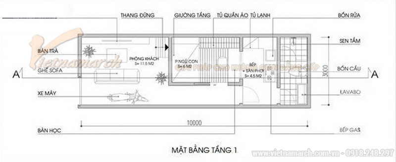 17++ mẫu nhà phố nhà ống đẹp 30m2 hiện đại không thể rời mắt chỉ dưới 500 triệu > Mặt bằng tầng 1 nhà ống 30m2 cấp 4 có gác lửng