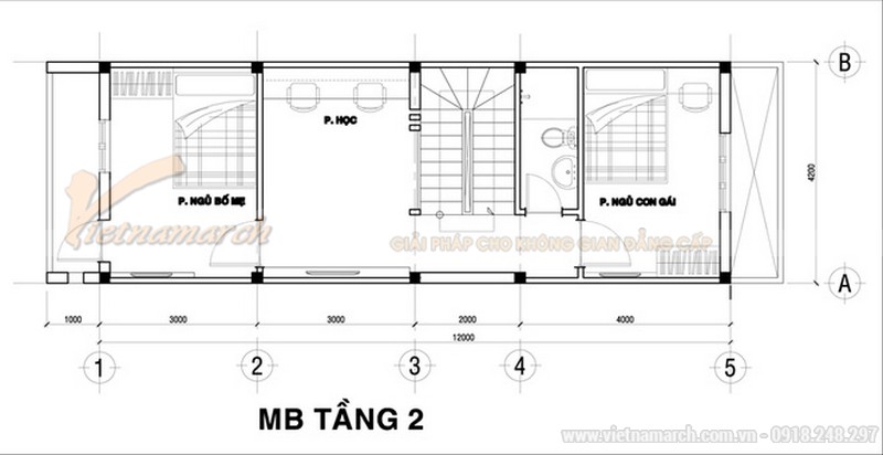 17++ mẫu nhà phố nhà ống đẹp 30m2 hiện đại không thể rời mắt chỉ dưới 500 triệu > Thiết kế mặt bằng tầng 2 của mẫu nhà ống 30m2 giá cực rẻ - 3 tầng giá khoảng 700