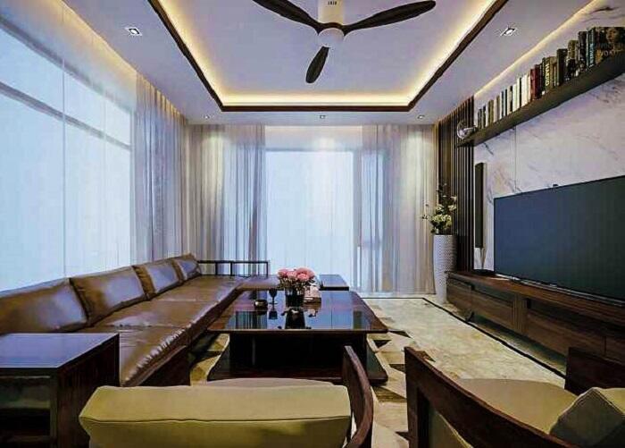 thiết kế nội thất phòng khách nhà 2 tầng ngang 6m dài 20m 2 tầng