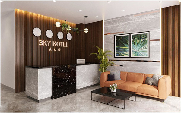 Thiết kế sảnh đón tiếp tại khách sạn Quảng Ninh nổi bật, hiện đại