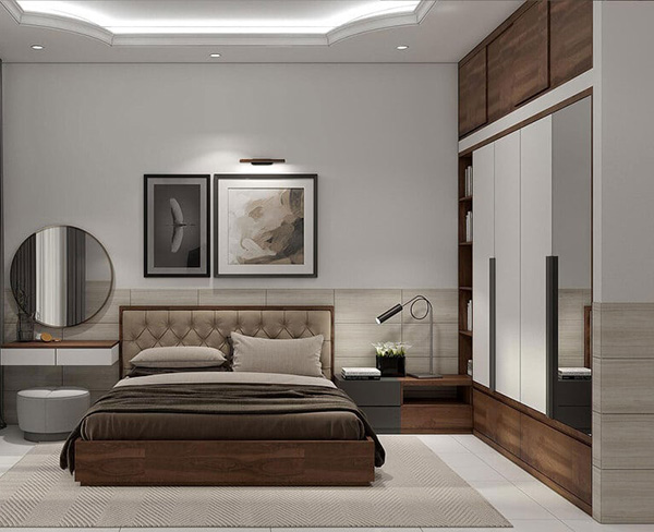 Phòng ngủ master với các vật dụng đơn giản để mang đến không gian nghỉ ngơi thoáng đãng