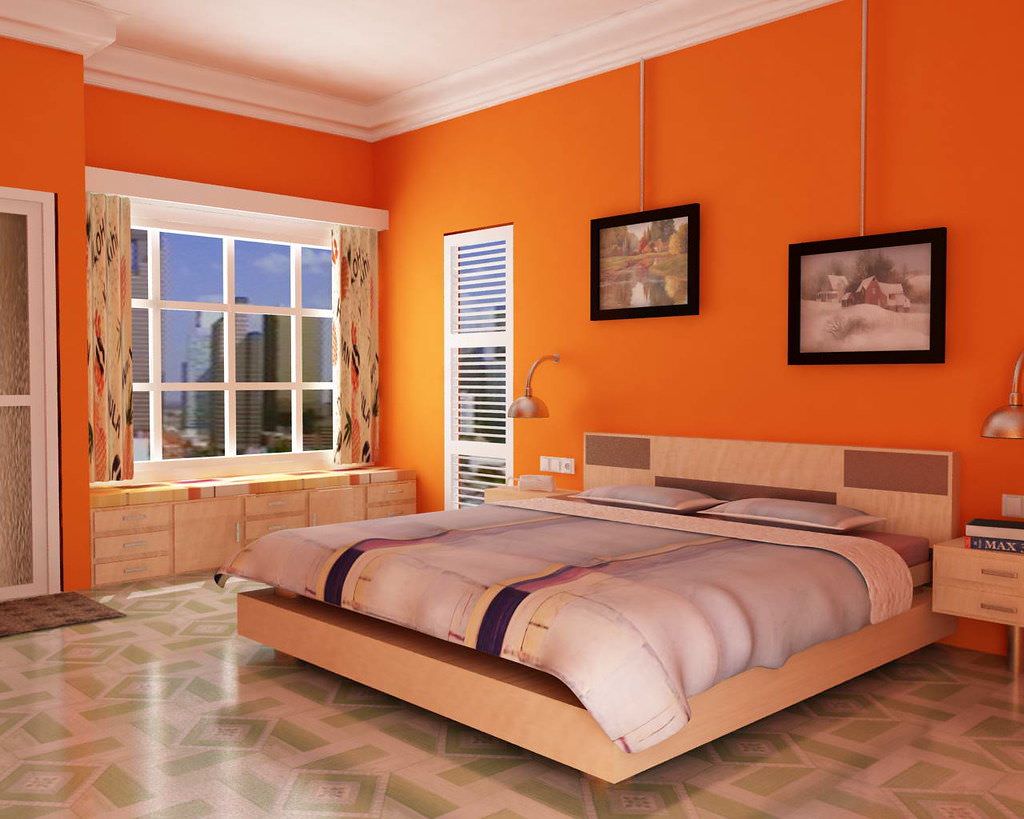 Gạch men hoạ tiết trang trí phòng ngủ màu cam cá tính cho mệnh Hoả 