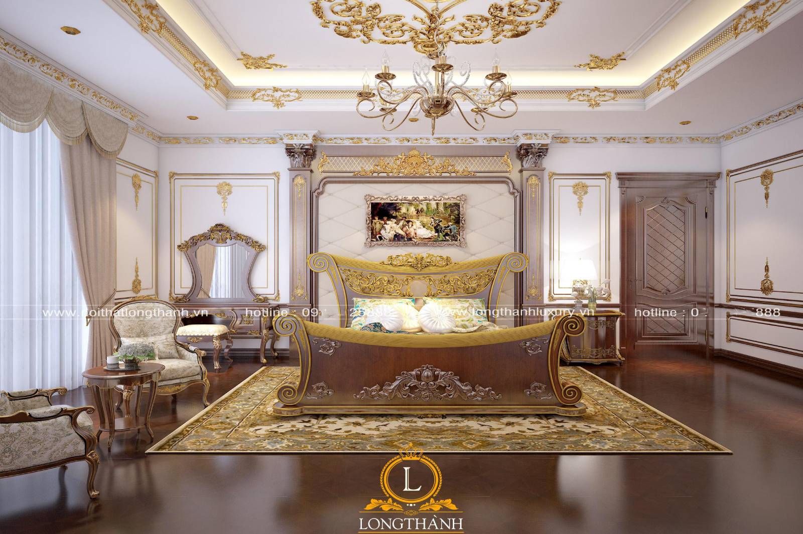Thiết kế phòng ngủ sử dụng trần thạch cao sát vàng ở các chi tiết